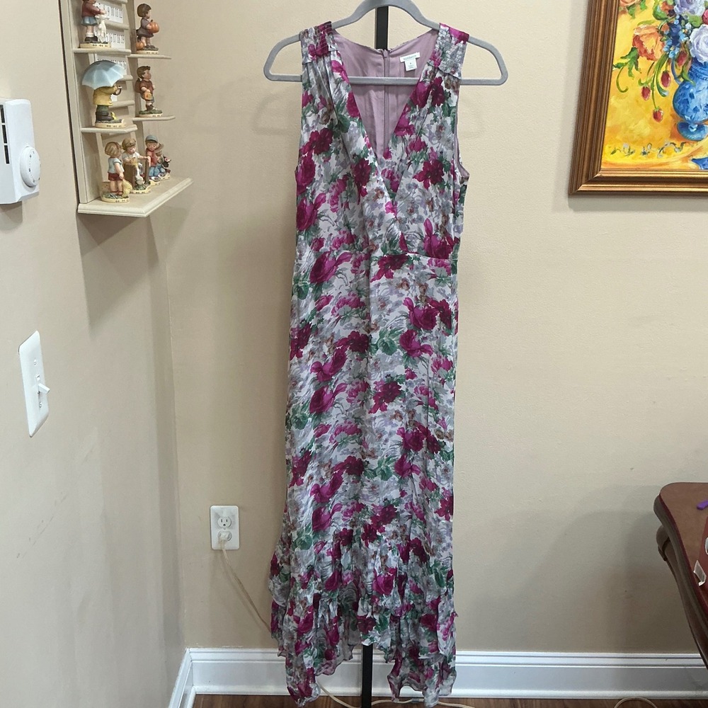 Sundance Maxi Dress Champs de Fleur 8 Purple Floral Sharkbite Hem Sleeveless